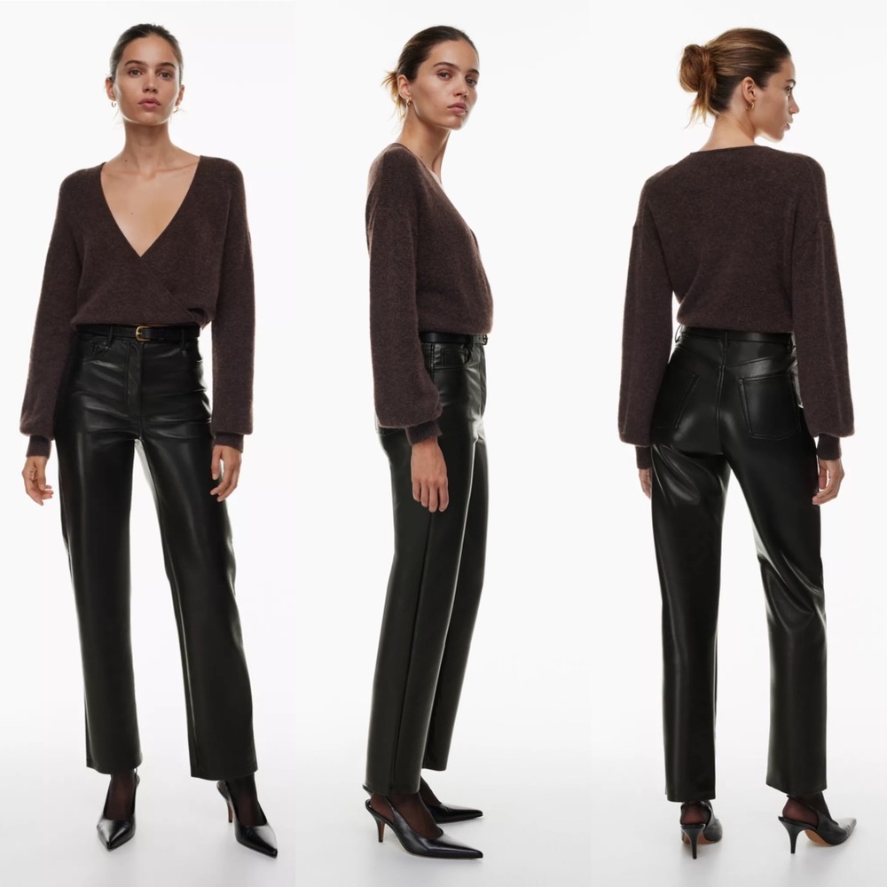 ARITZIA Wilfred The Melina Pant Black High Rise Straight Leg Faux Vegan Leather - Picture 3 of 16